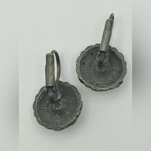 Green and Blue Crystal Studded Oxidized Gold Tone Drop Earrings - Picture 6 of 9